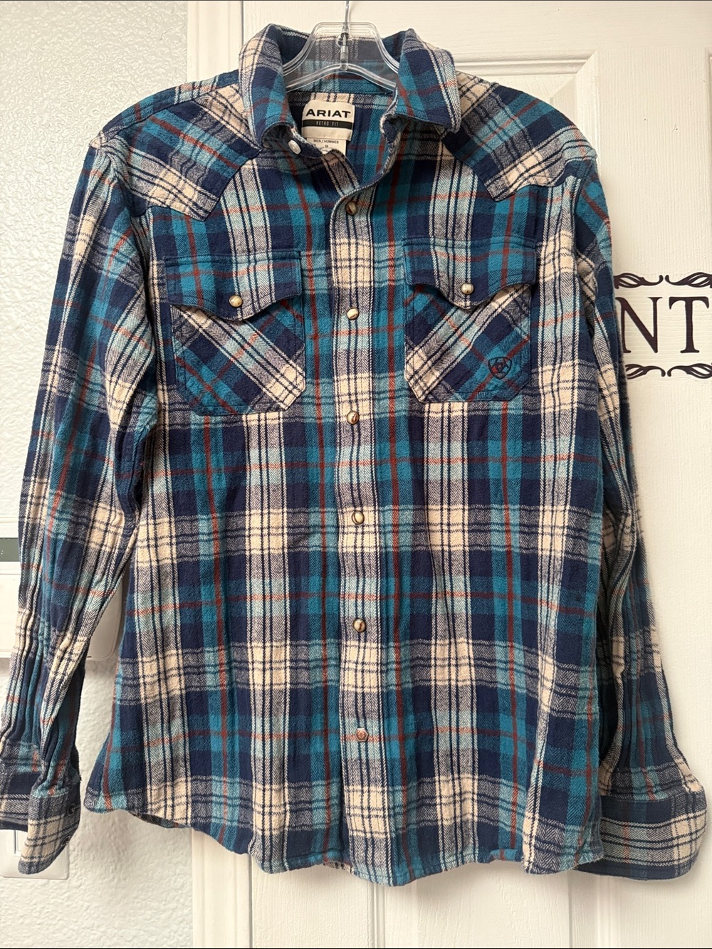 Ariat Men’s Blue and Cream Plaid Button-Down Shirt
